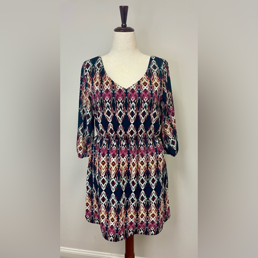 Pink Owl Geometric Pattern Midi Dress